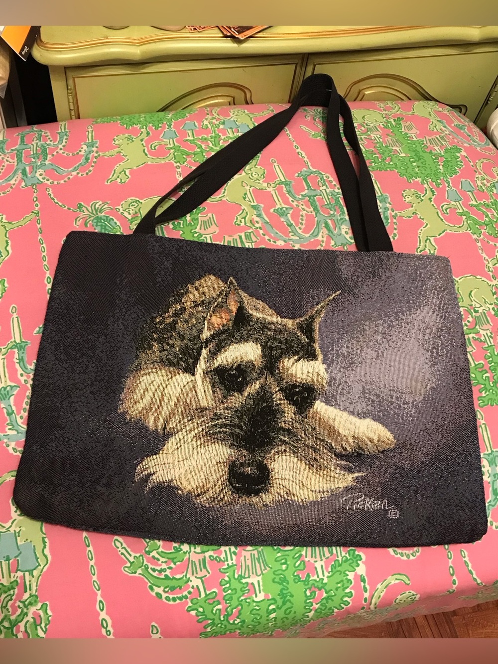 Linda Picken Tapestry Miniature Schnauzer Dog Tote Made in the USA Dog Lover